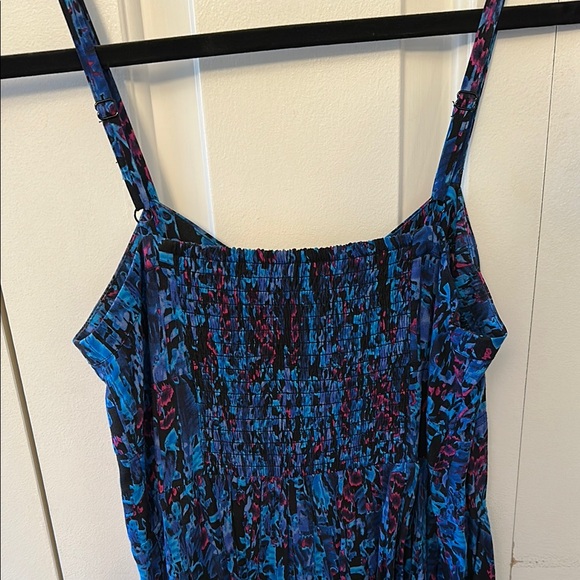 Floral Blue and Red Spaghetti Strap Dress with Pockets - Picture 4 of 6